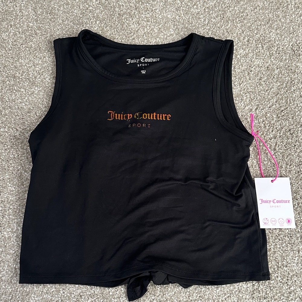 Juicy Couture Black Tank Top with Gold Logo - athletic  - activewear